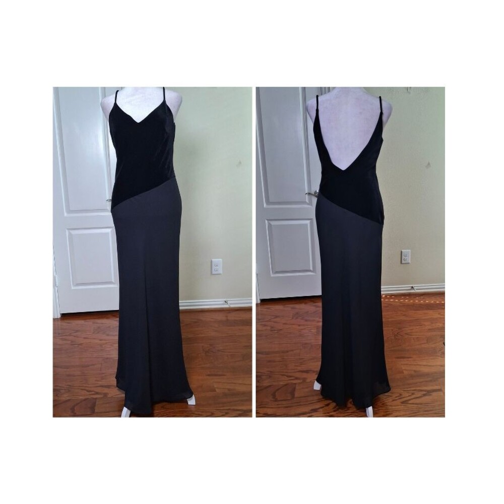 Zum Zum 90s Y2K Prom Slip Dress Women 10 Black Velvet Fairy Goth Evening Gown